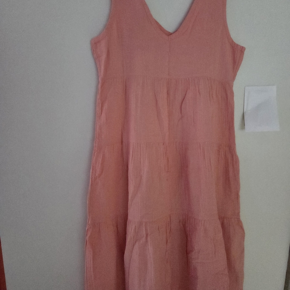 Quince Sleeveless Tiered Midi Dress in Coral Pink - Picture 6 of 12